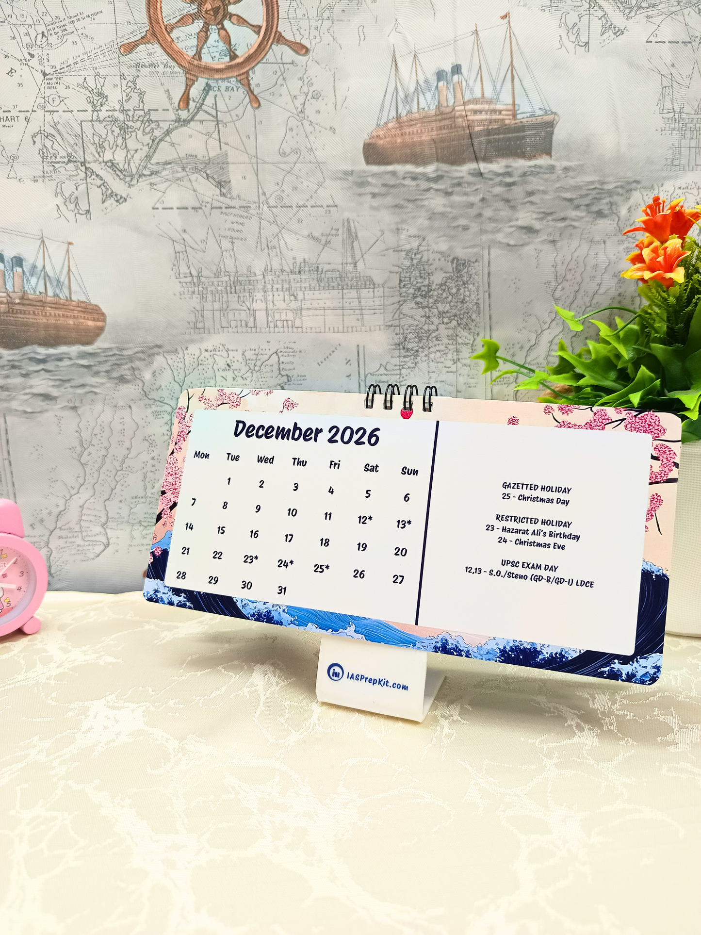 Sakura Waves - 2026 UPSC Desk Calendar with Important UPSC Dates