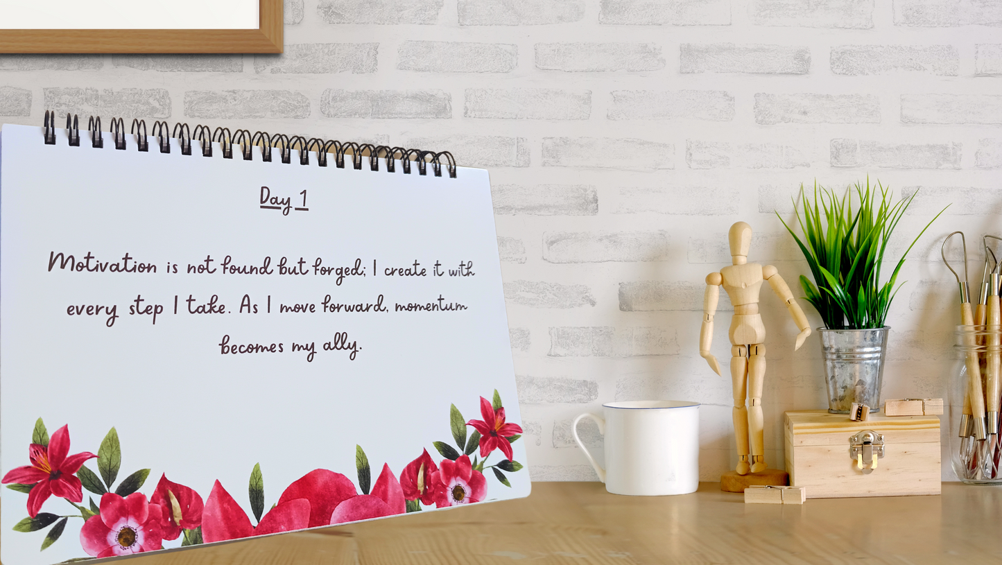 DESIRE - Daily Affirmation Flip Book for 4 Weeks - Crafted to boost your Motivation - A5 Size - Wiro Binding