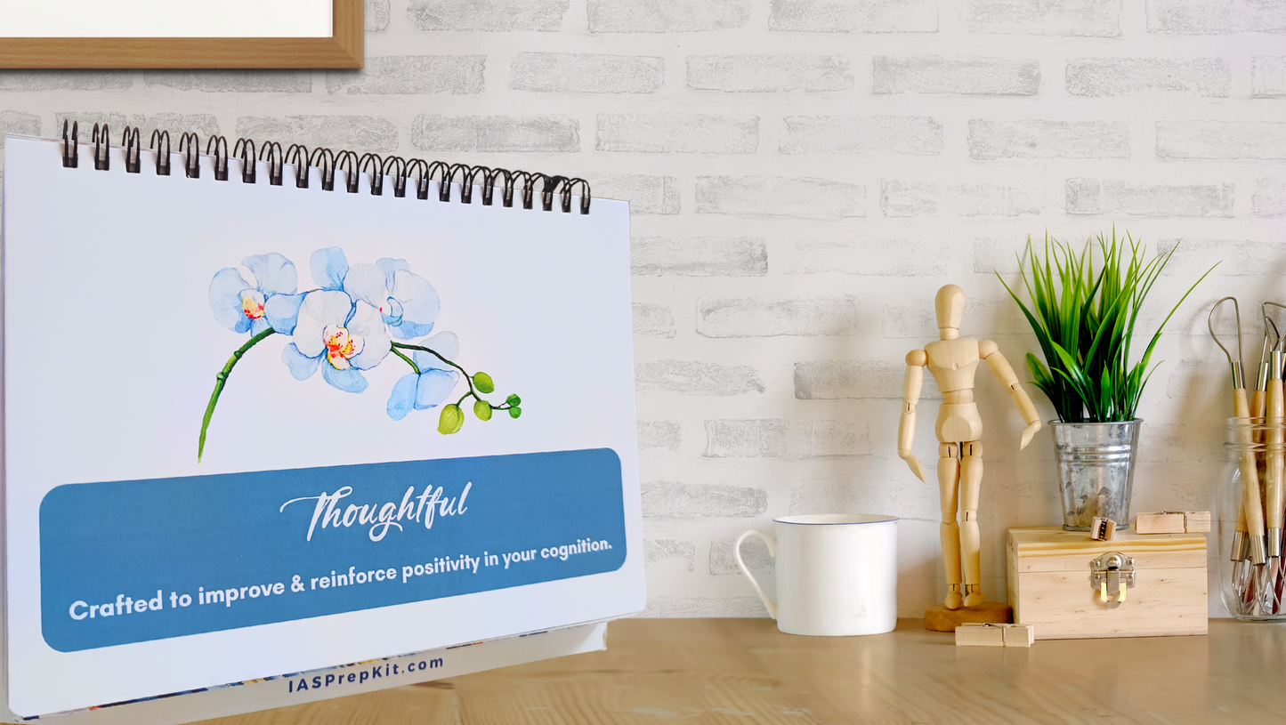 THOUGHTFUL - Daily Affirmation Flip Book for 4 Weeks - Crafted to improve & reinforce positivity in your cognition - A5 Size - Wiro Binding