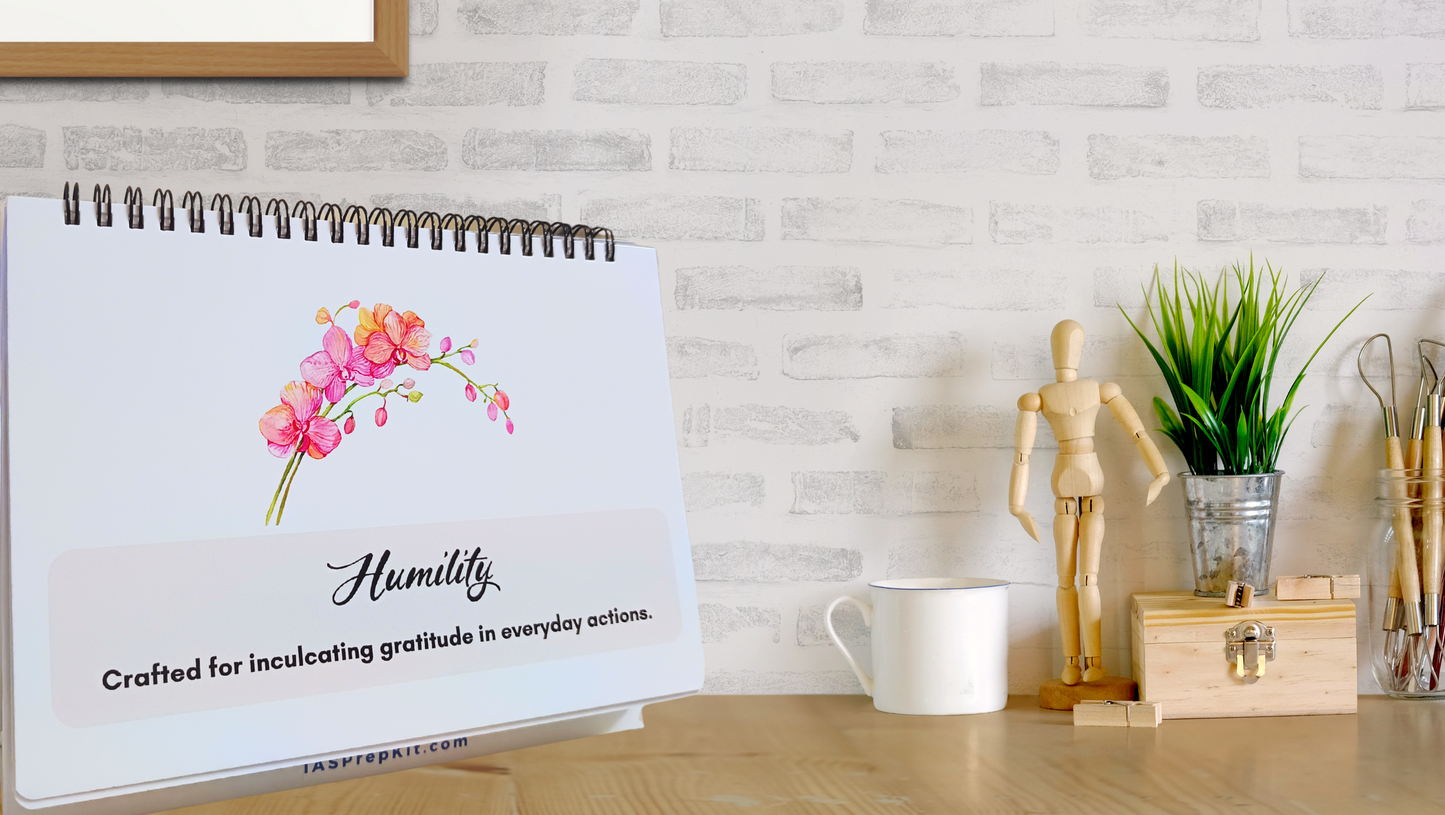 HUMILITY - Daily Affirmation Flip Book for 4 Weeks - Crafted for inculcating gratitude in everyday actions - A5 Size - Wiro Binding