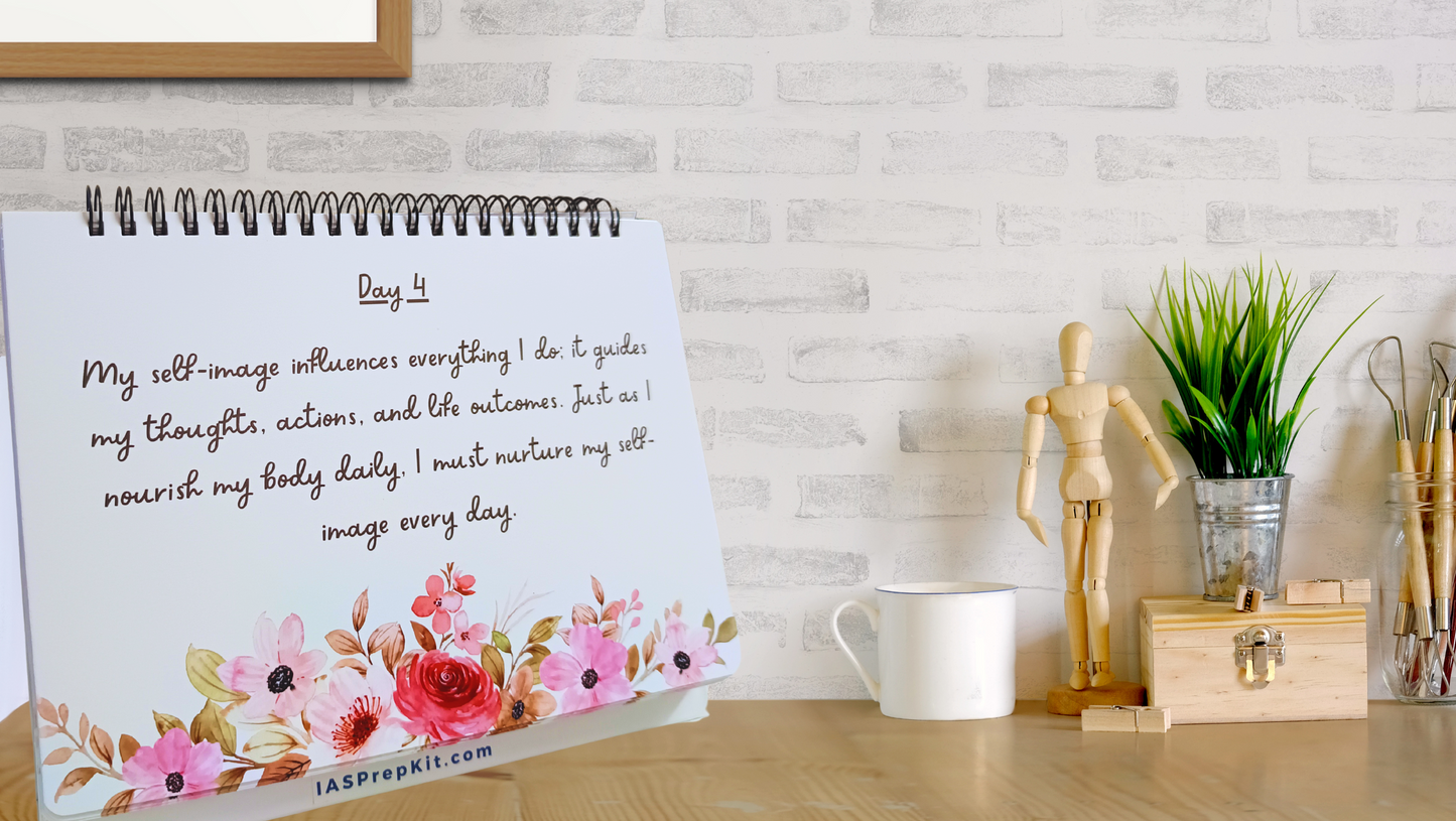 LOVE THYSELF - Daily Affirmation Flip Book for 4 Weeks - Crafted to uplift & reinforce positivity in your self-image - A5 Size - Wiro Binding