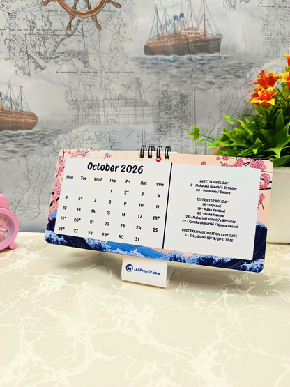 Sakura Waves - 2026 UPSC Desk Calendar with Important UPSC Dates