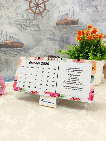 Floral Pastels - 2026 UPSC Desk Calendar with Important UPSC Dates
