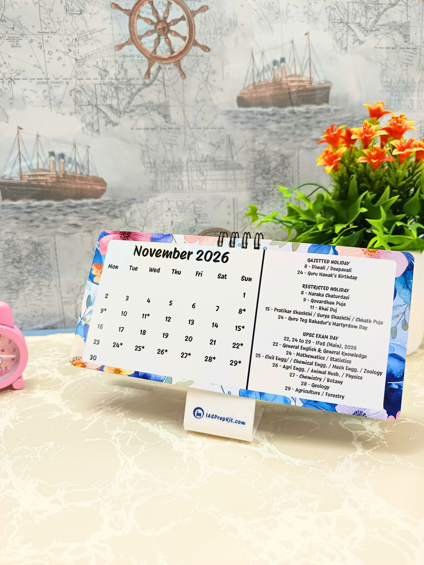 Floral Pastels - 2026 UPSC Desk Calendar with Important UPSC Dates