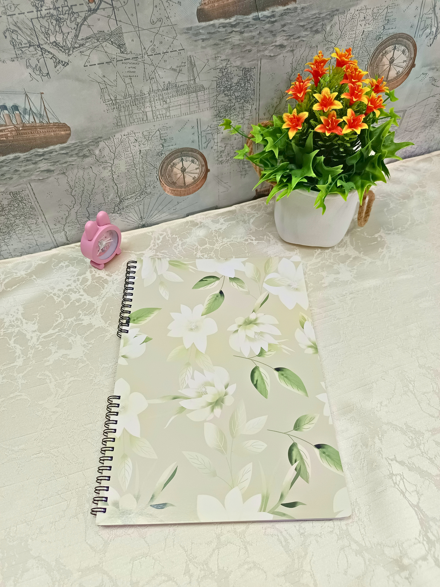 Ivory Bloom Cover Design - Large Size A4 Notebook - 200 Pages