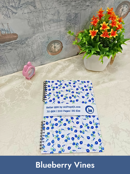 Blueberry Vines Cover Design - Standard Size B5 Notebook - 200 Pages