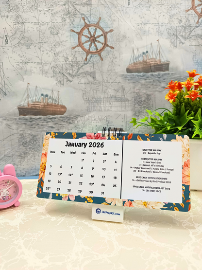 Floral Pastels - 2026 UPSC Desk Calendar with Important UPSC Dates