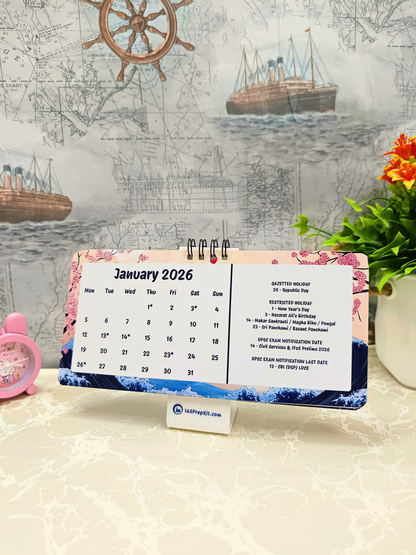 Sakura Waves - 2026 UPSC Desk Calendar with Important UPSC Dates