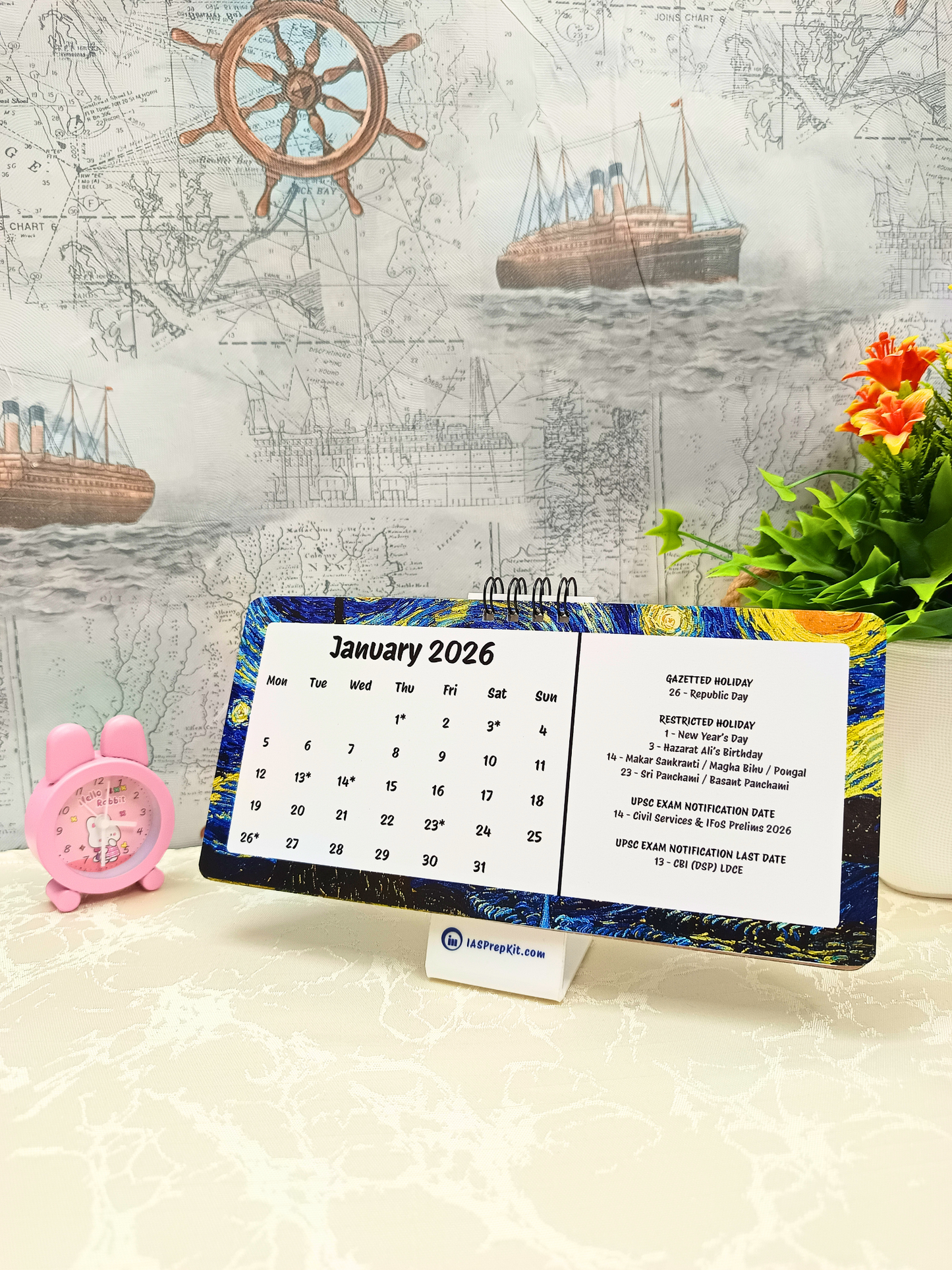 Art Glitch - 2026 UPSC Desk Calendar with Important UPSC Dates