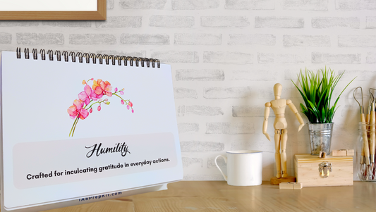 HUMILITY - Daily Affirmation Flip Book for 4 Weeks - Crafted for inculcating gratitude in everyday actions - A5 Size - Wiro Binding