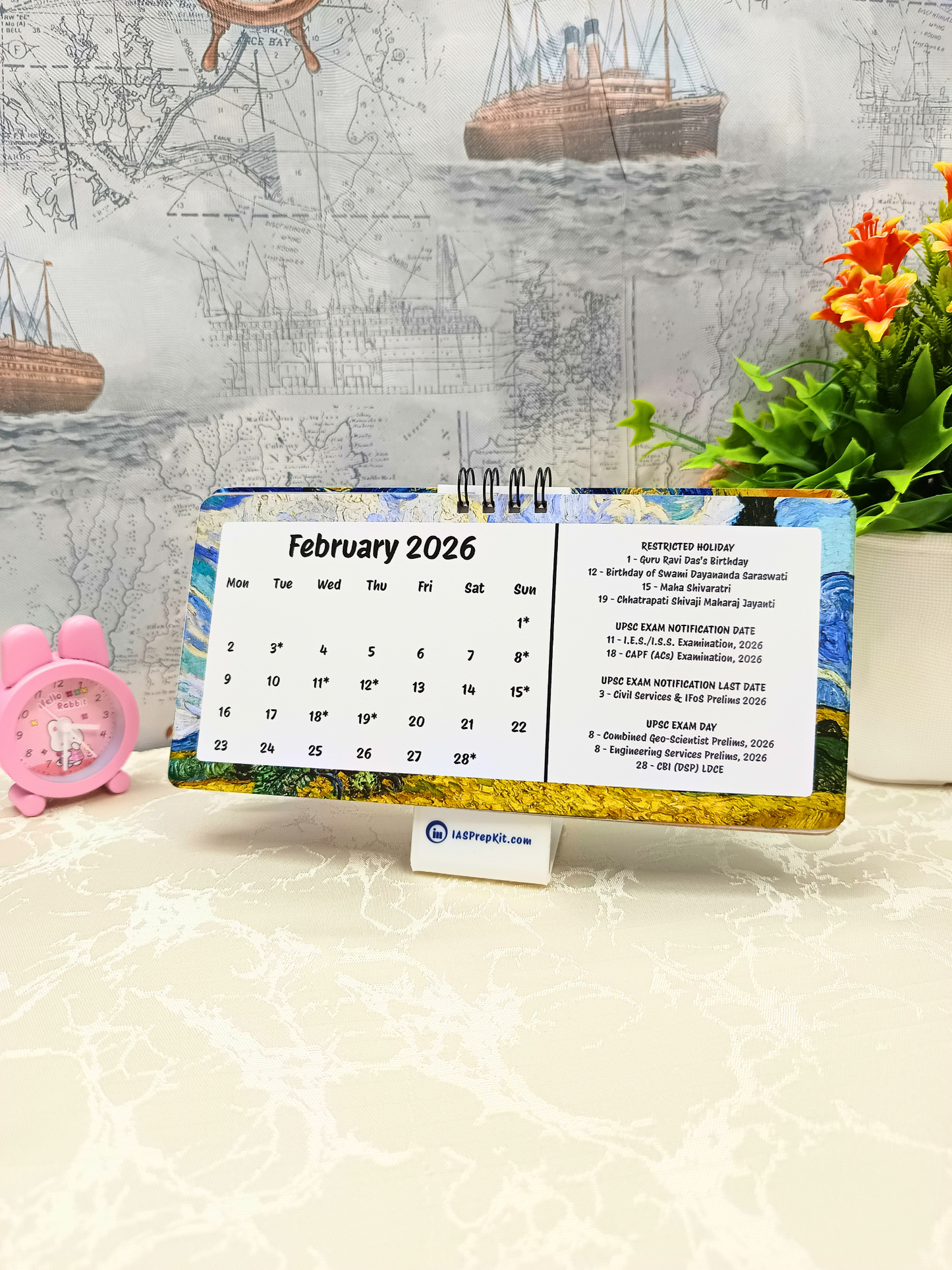 Art Glitch - 2026 UPSC Desk Calendar with Important UPSC Dates