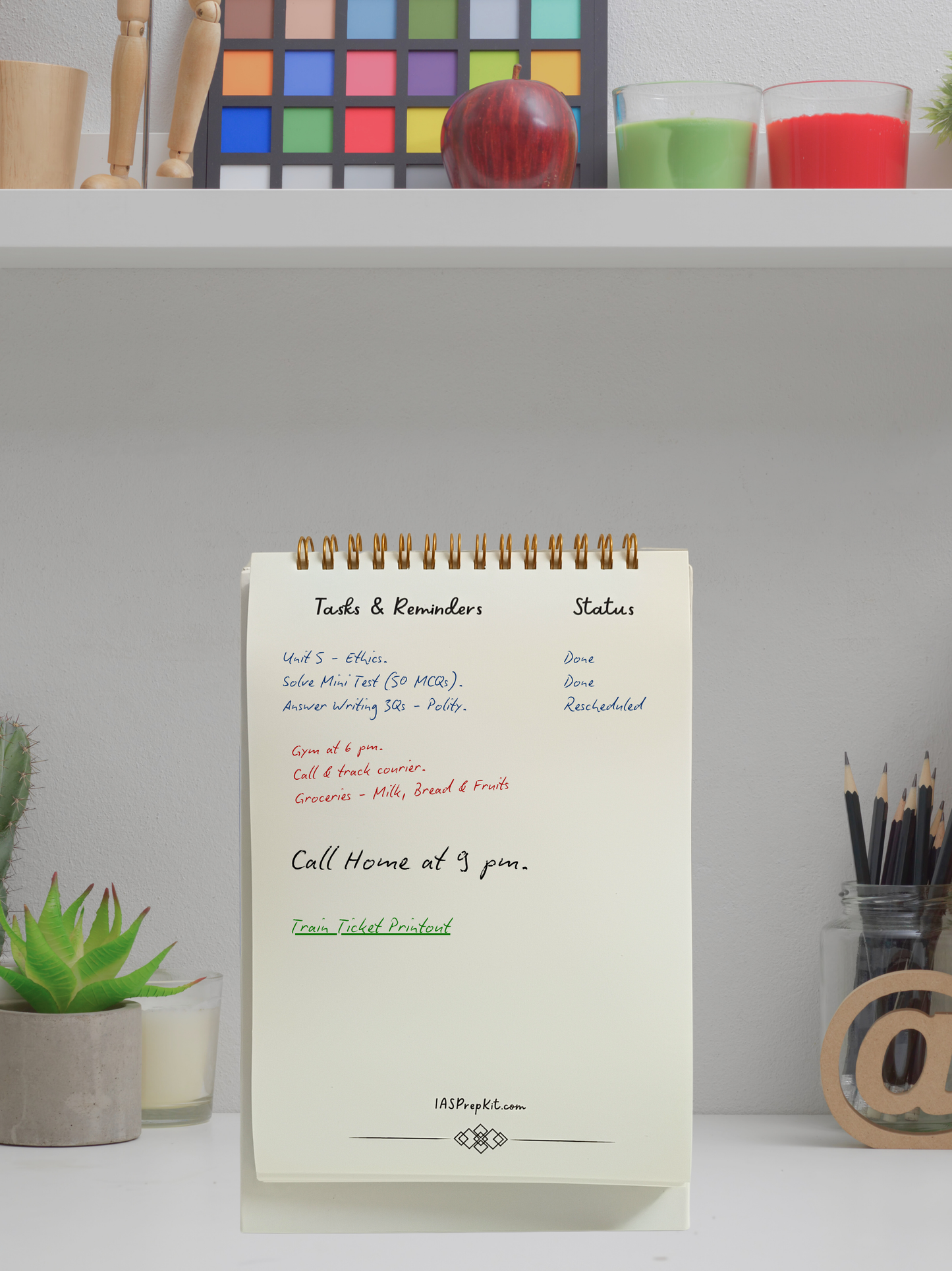 Table-Top Taskpad for Daily Task & Reminder Management - A5 Size, Premium 100 GSM Bond Paper, Wiro Binding with Golden Rings