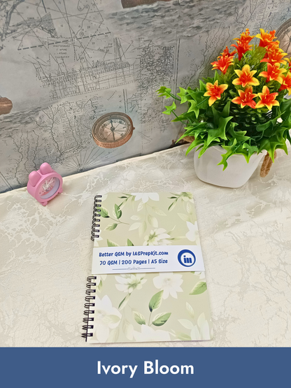 Ivory Bloom Cover Design - Small Size A5 Notebook - 200 Pages