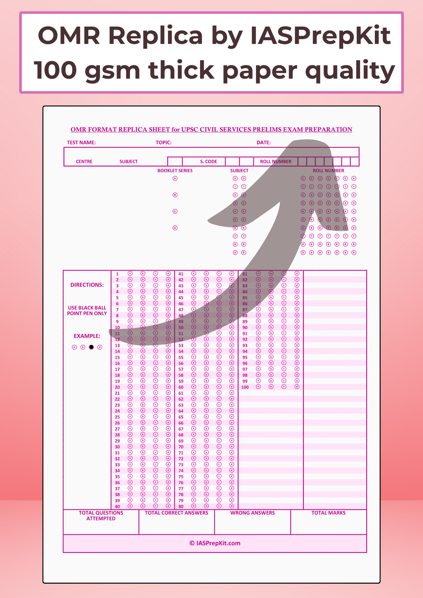 50 Copies of OMR Replica Sheets (Without binding) for UPSC Civil Services Exam Preparation - 100 GSM Thick Paper with Color Print