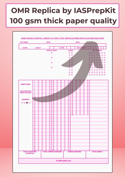 50 Copies of OMR Replica Sheets (Without binding) for UPSC Civil Services Exam Preparation - 100 GSM Thick Paper with Color Print