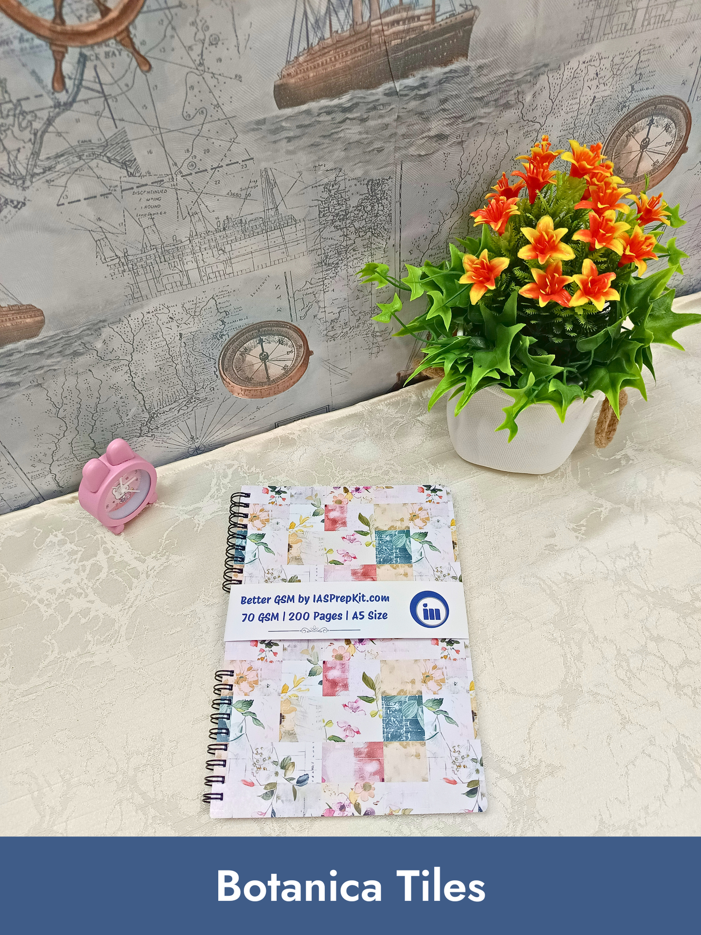 Botanica Tiles Cover Design - Small Size A5 Notebook - 200 Pages