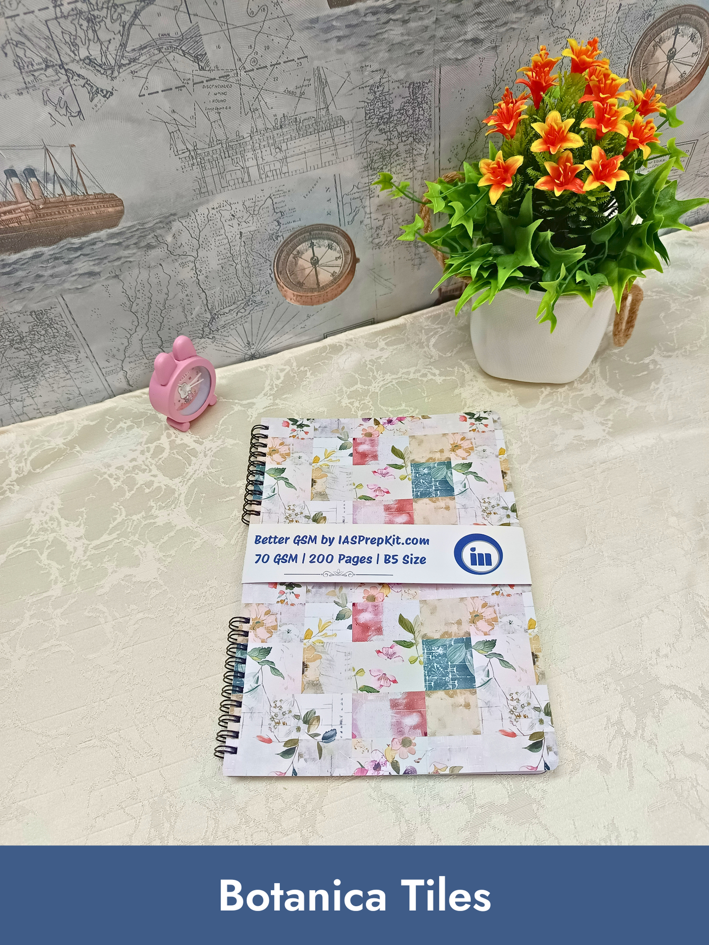 Botanica Tiles Cover Design - Standard Size B5 Notebook - 200 Pages