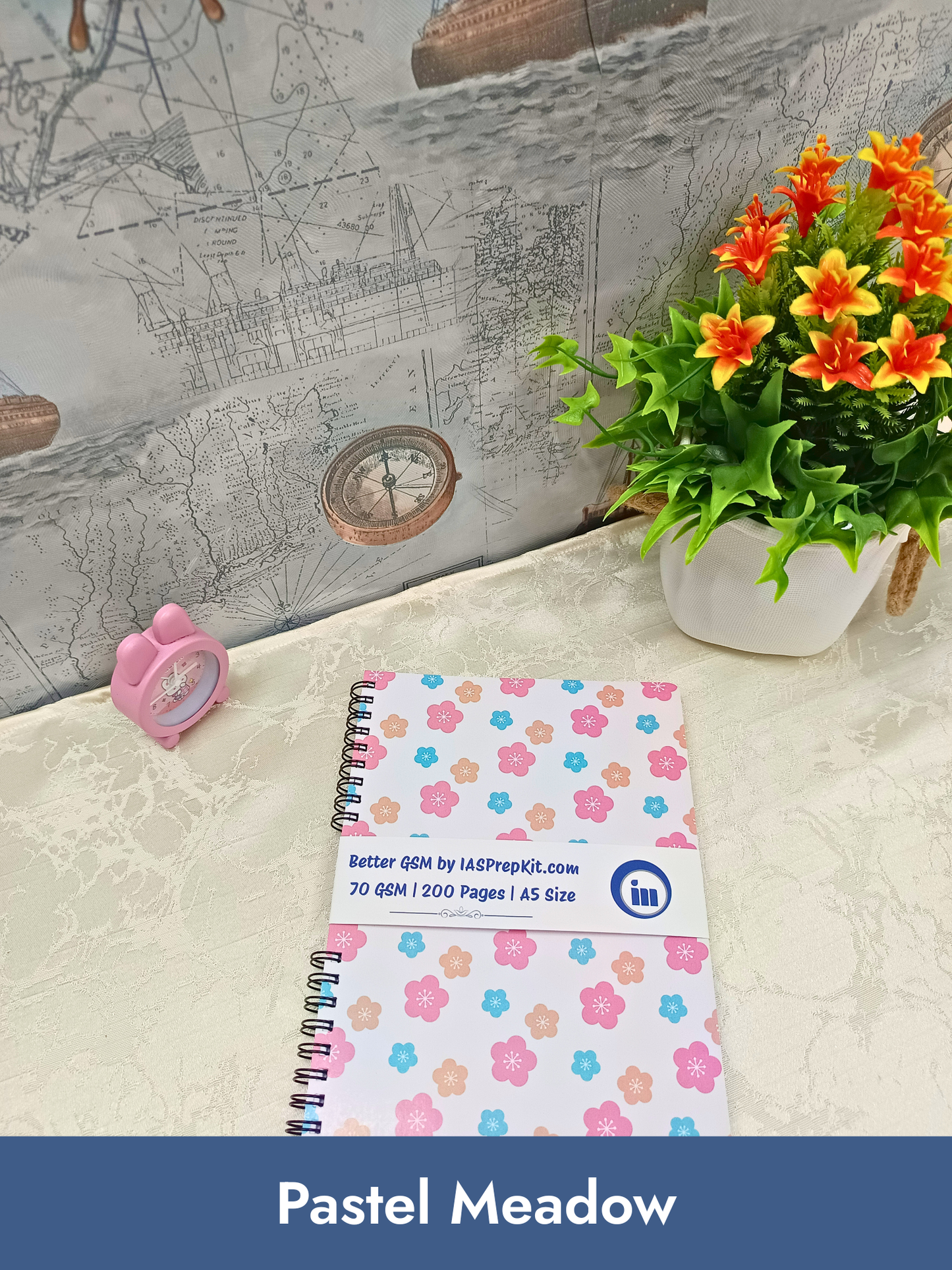 Pastel Meadow Cover Design - Small Size A5 Notebook - 200 Pages