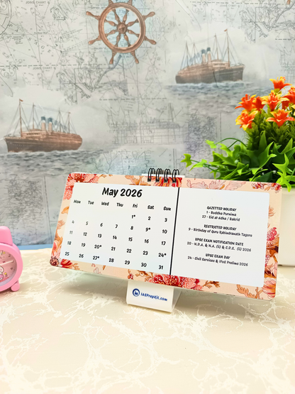 Floral Pastels - 2026 UPSC Desk Calendar with Important UPSC Dates