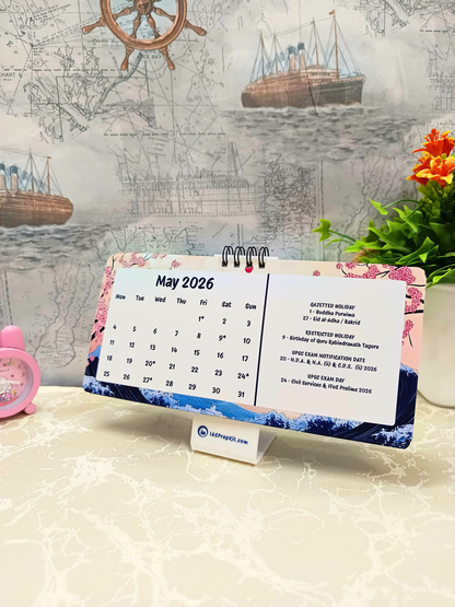 Sakura Waves - 2026 UPSC Desk Calendar with Important UPSC Dates