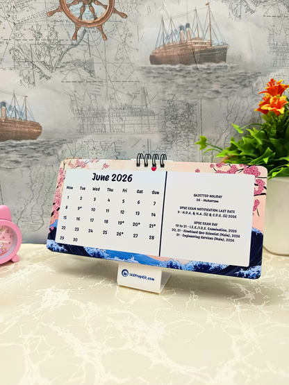 Sakura Waves - 2026 UPSC Desk Calendar with Important UPSC Dates