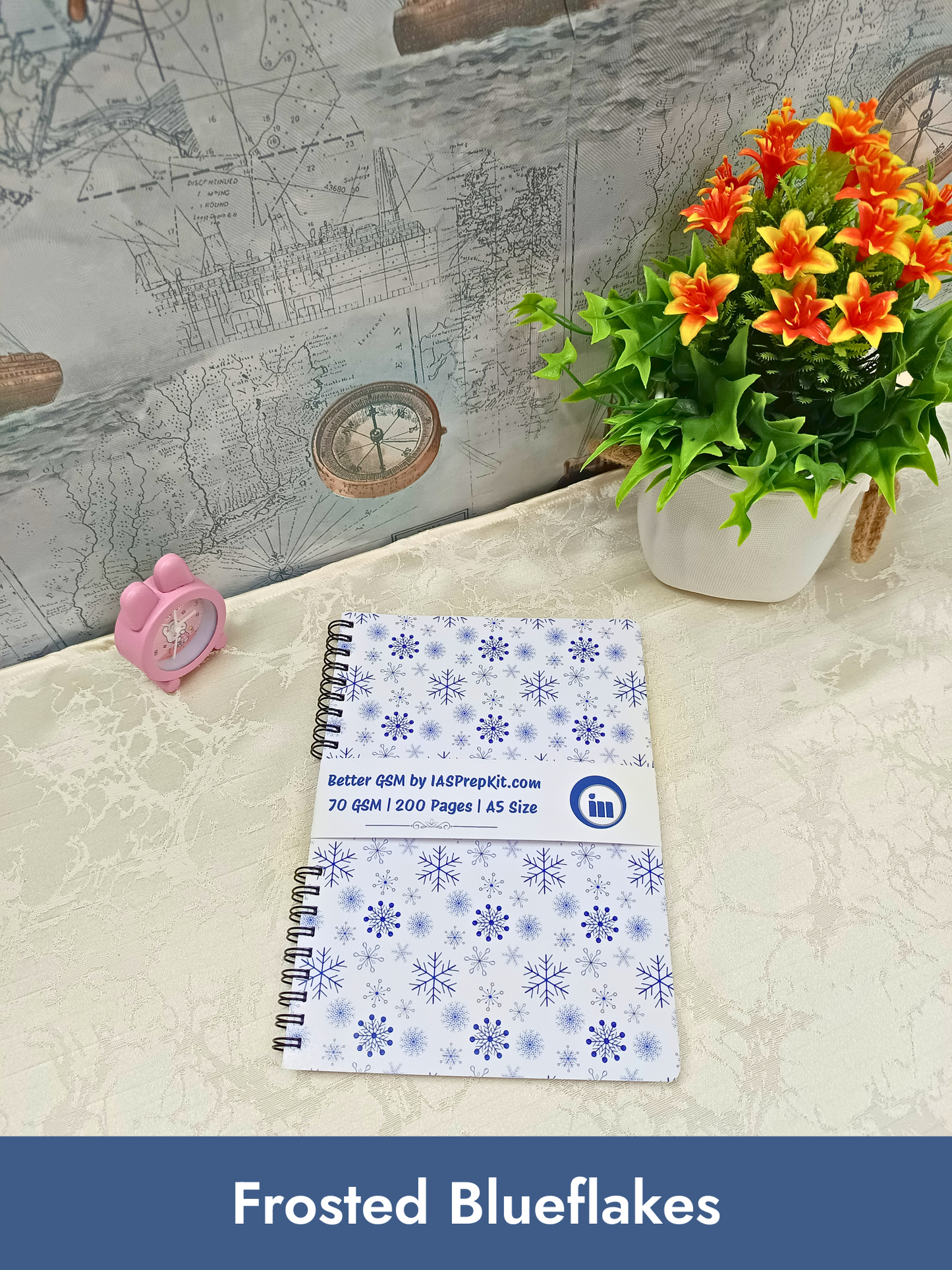 Frosted Blueflakes Cover Design - Small Size A5 Notebook - 200 Pages