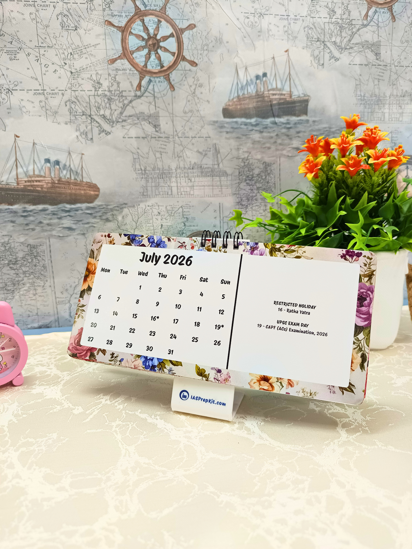 Floral Pastels - 2026 UPSC Desk Calendar with Important UPSC Dates