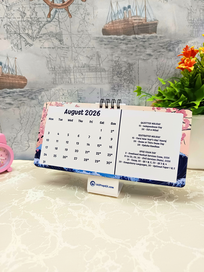 Sakura Waves - 2026 UPSC Desk Calendar with Important UPSC Dates