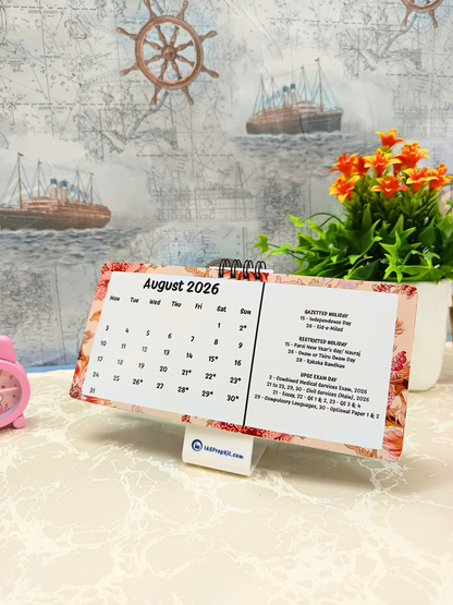 Floral Pastels - 2026 UPSC Desk Calendar with Important UPSC Dates