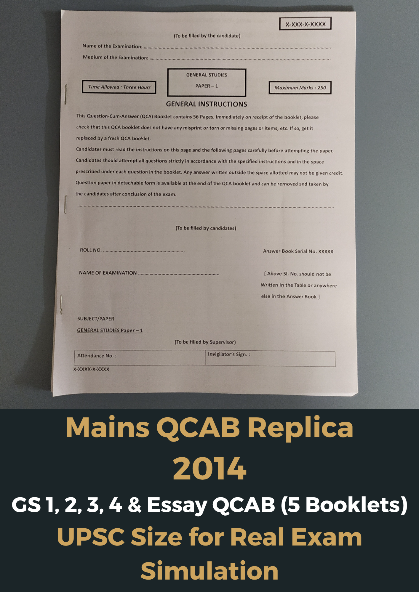 2014 Mains QCAB Replica - GS 1,2,3,4 & Essay (5 Booklets) - UPSC QCAB Size - For Real Exam Simulation