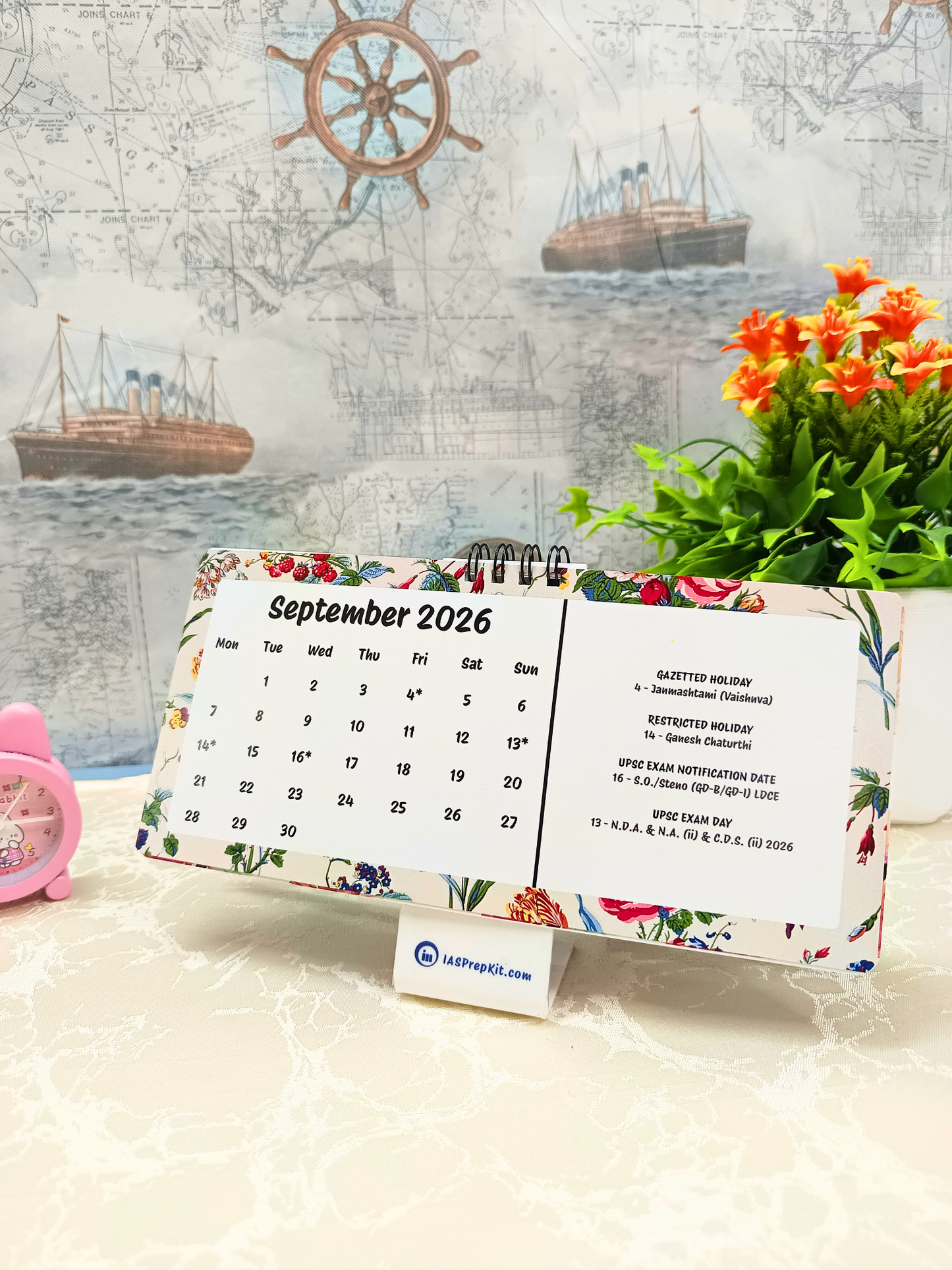 Floral Pastels - 2026 UPSC Desk Calendar with Important UPSC Dates