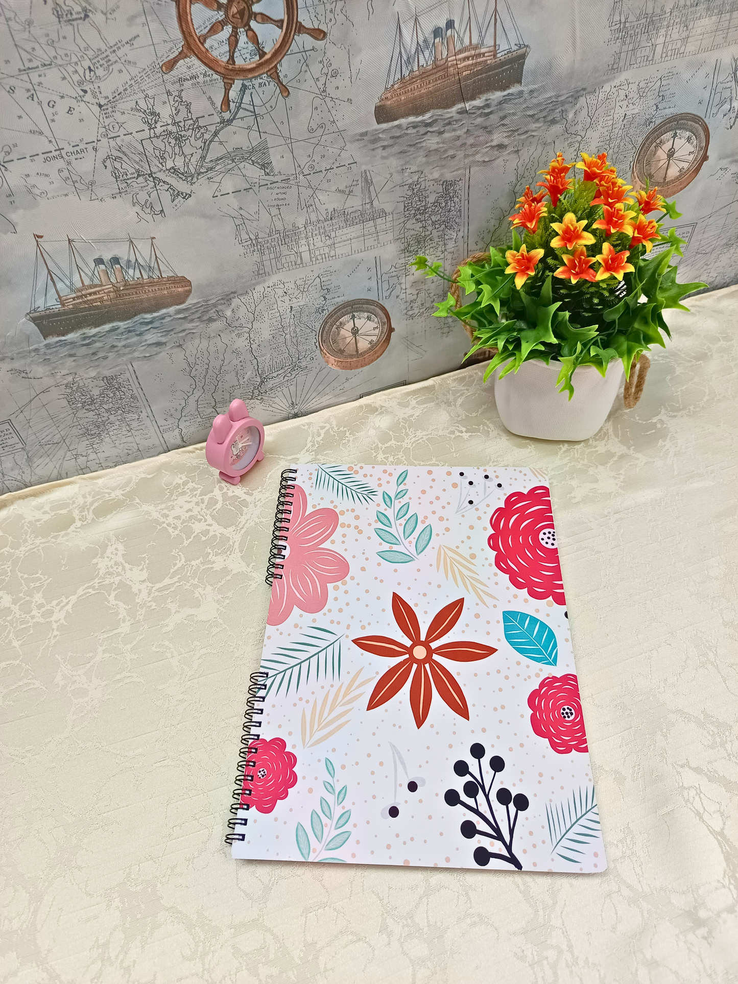 Terra Floral Cover Design - Large Size A4 Notebook - 200 Pages