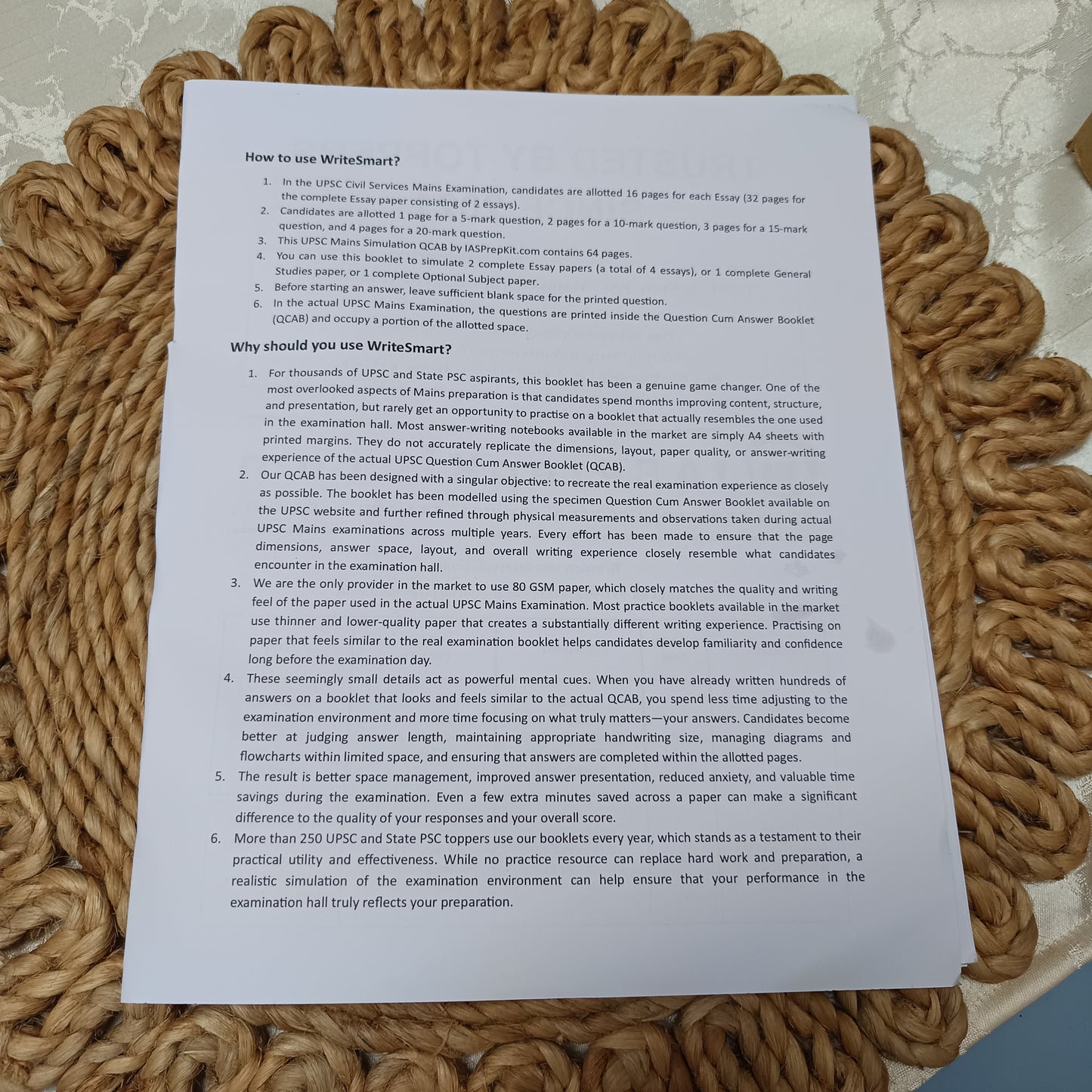 WriteSmart - UPSC Mains Dimensions Empty QCAB for test simulation - 18 Booklets (Total 1152 Pages) - 80 GSM paper