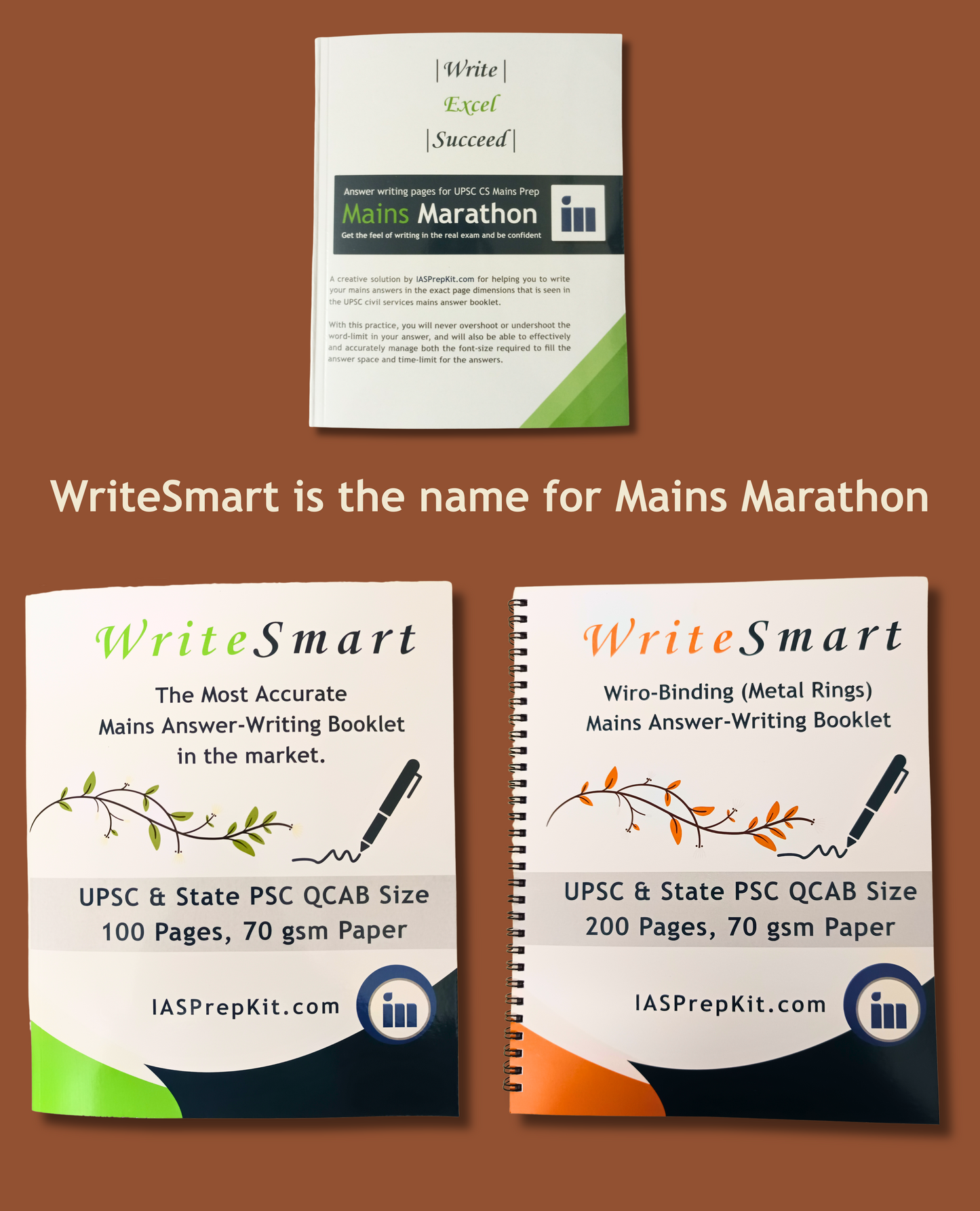 5 Booklets - 200 Pages per booklet, Total 1,000 Pages (including both sides) - WriteSmart Orange - Useful for daily answer writing & notes