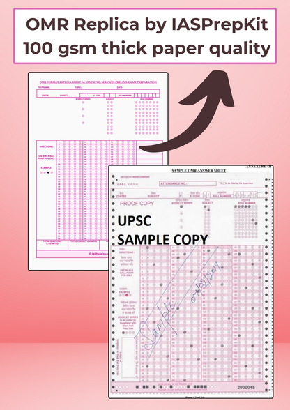50 Copies of OMR Replica Sheets (Without binding) for UPSC Civil Services Exam Preparation - 100 GSM Thick Paper with Color Print