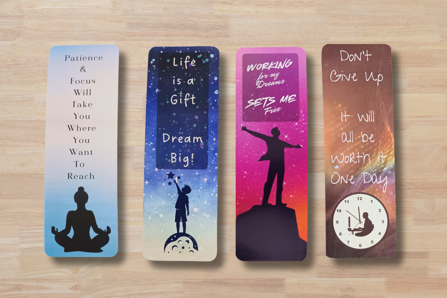 Study Motivation Theme - Bookmarks - Set of 4 - Approx. 2 inch x 6 inch - 300 gsm cardsheet - FREE Shipping