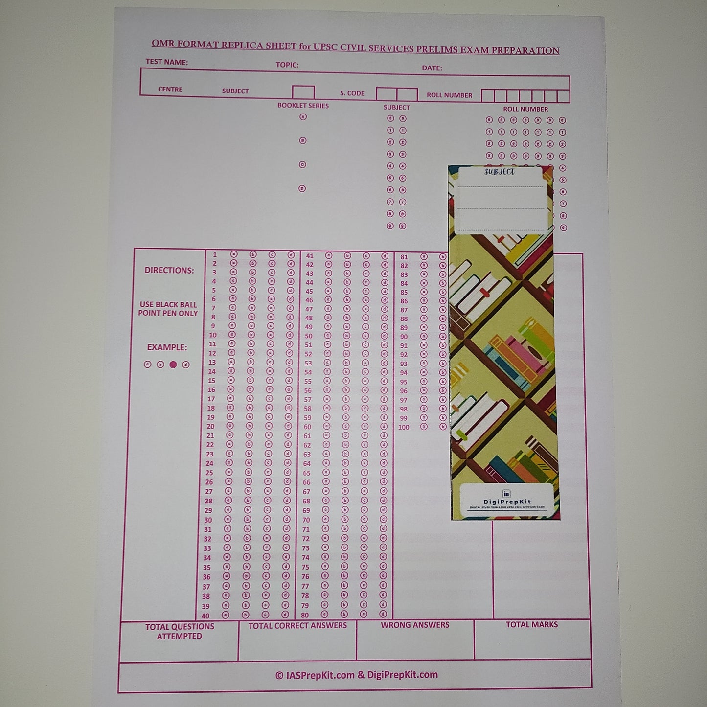 50 Copies of OMR Replica Sheets (Without binding) for UPSC Civil Services Exam Preparation - 100 GSM Thick Paper with Color Print