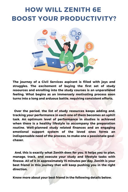 A5 Size - Zenith 6E - Exam Planner, Study & Lifestyle Journal for 6 Months (You can use this from any date)